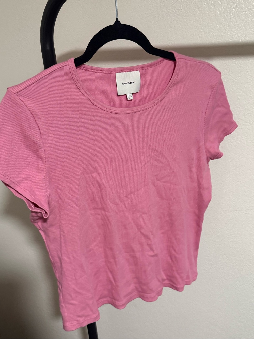 Reformation Pink Short Sleeve Ribbed Crew Tee